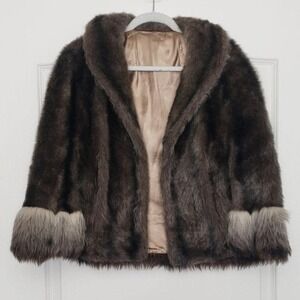 Vintage Regina Glenara Glenoit Regal Faux‎ Fur Mink Cape Shrug Wrap Jacket O/S